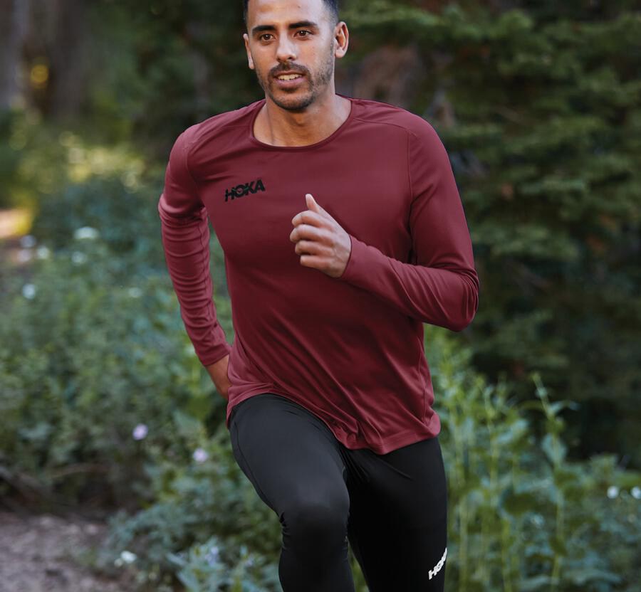 Top Hoka One One Hombre Marrom - Performance Long Sleeve - XICJ70624